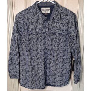 Cody James Boys XL Blue Geometric Snap Button Long Sleeve Western Shirt